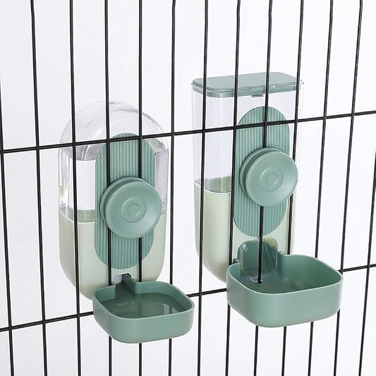 Hanging Gravity Pet Feeder Water Bowl Set for Small Pets（Green） | 2-in-1 automatic feeding & drinking dispenser; cage hanging design; auto gravity refill; fits cats, dogs, rabbits, hedgehogs