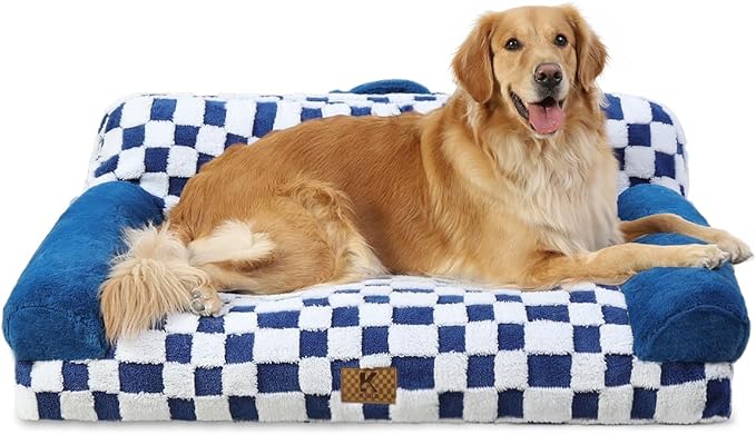 KSIIA Dog Bed Large Dog Beds with Supportive Armrests Waterproof Pet Couch Comfort Pet Sofa with Removable Machine Washable Cover & Anti-Slip Bottom, 41 x 27 in, Blue