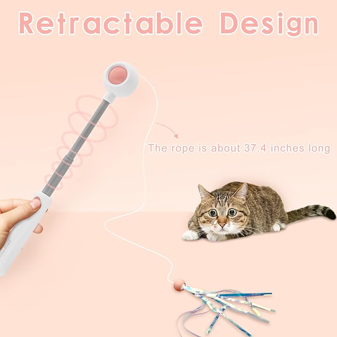 Andiker Cat Teaser Stick, Retractable Cat Wand with Replacement Head, Cat Feather Toy, Cat Interactive Toy for Indoor Cats for Relief Boredom and Exercise (Blue)