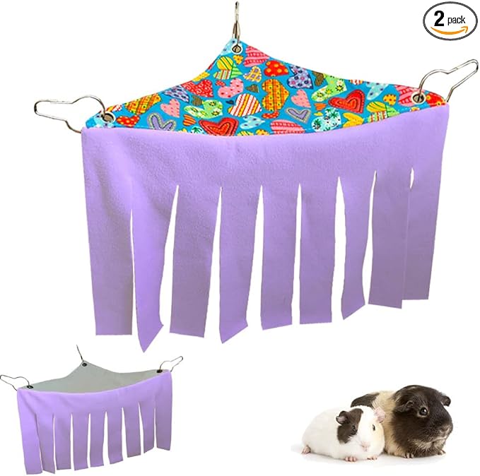 RIOUSSI Guinea Pig Hideout Hideaway Corner Fleece Toys Cage Accessories with Reversible Sides. Purple, Triangle