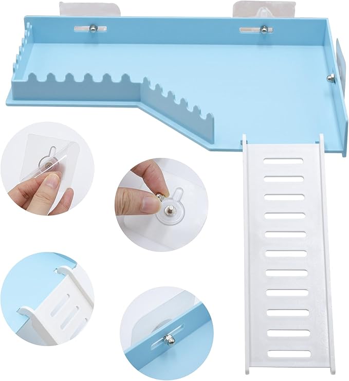 No-Drill Climbing Platform with Ramp, Hermit Crab Climbing Wall & Hideout, Multi-Level Platform with Ladder, No-Tools Mounting for Geckos, Small Lizards, Hamsters