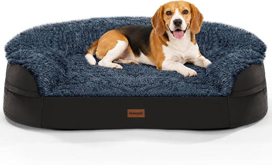 3.7 inch Thickened Orthopedic Dog Beds for Medium Dogs, Supportive Dog Sofa Bed with 28D Egg-Crate Foam, Removable Washable Plush Cover, Waterproof Lining, Half-Round Design for Puppy,Senior Dog