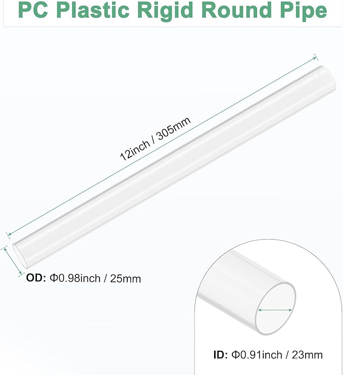 M METERXITY Clear Plastic Tube, 23mm[0.91"] ID x 25mm[0.98"] OD High Impact Rigid Polycarbonate Round Pipes for Water Plumbing/Lighting/Aquariums/Models, Plastic Tubing [305mm/12IN]