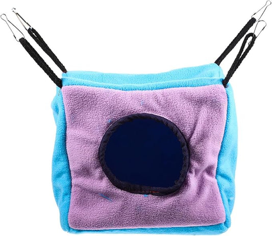 YARNOW Small Animals Cage Double-Layer Hanging Hammock with Cube Hideout, Soft Cotton Warm Bed for Squirrels, Ferrets, Hamsters, and Parrots, Comfortable Pet Sleeping Nest