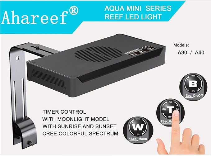45W Full Spectrum Reef LED Light for Coral – Dimmable Saltwater Aquarium Light for SPS & LPS with Sunrise, Sunset & Moonlight – Nano Reef Tank 10–24" Up to 40 Gallons