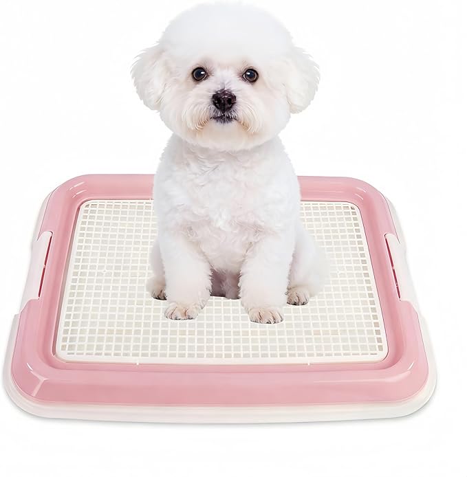 Dog Potty Tray for Small Dogs, Puppy Potty Training Tray 19.3"x14.4" Indoor Dog Toilet, Leak-Proof Pet Pads Holder (Pink)