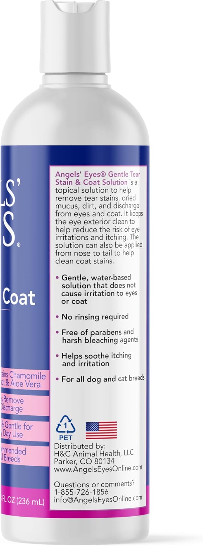 ANGELS' EYES Gentle Tear Stain Solution for Dogs and Cats | 8 oz Solution for Eye Area and Face | Remove Discharge, Dirt, Tear Stains, and Mucus