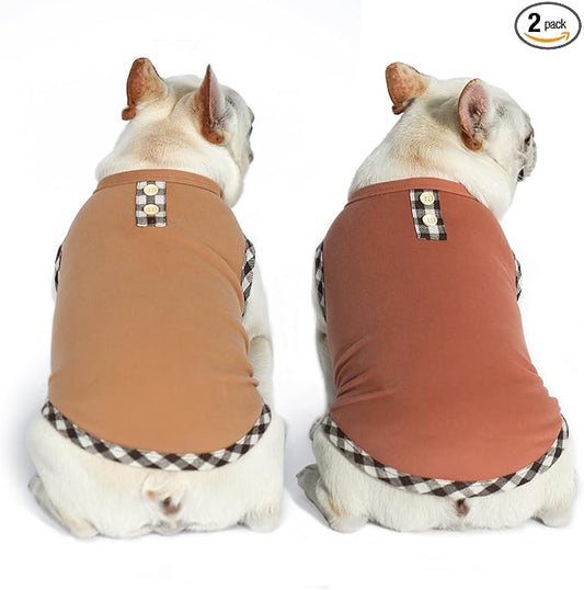 KYEESE 2Pack Dog Shirt Lightweight Sweatshirt Fleece Coats Stretchy Shirt Vest Clothes Pullover Sweater for Small Dogs, Brown+Khaki, Medium