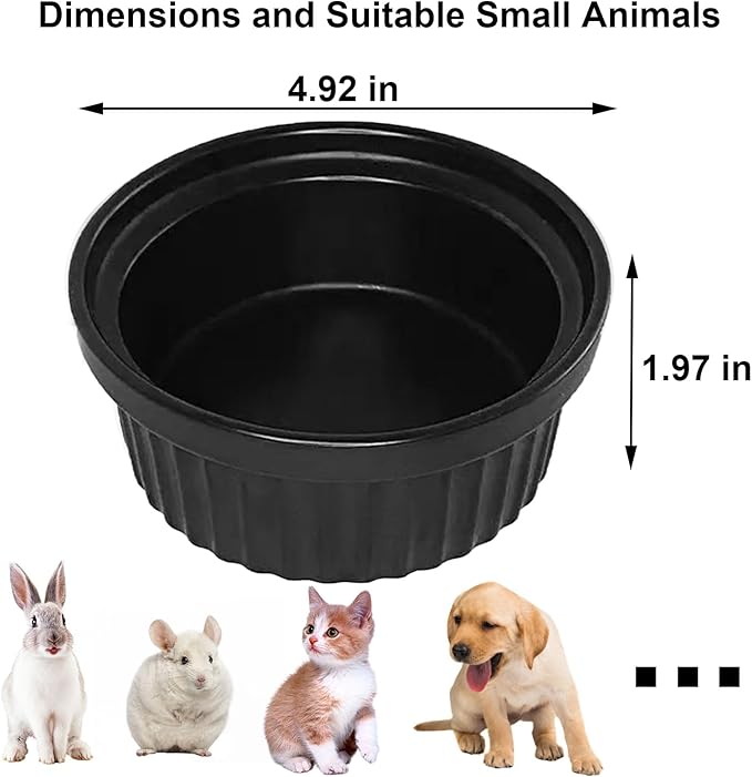 Rabbit Hanging Ceramic Bowl, Removable Cage Feeder Thick Ceramic Bowl with Stainless Steel Support Pet Water Food Bowl for Small Animal Chinchilla Ferret Guinea Pig Cat (4.92 * 1.97”) (Black-2 Pack)