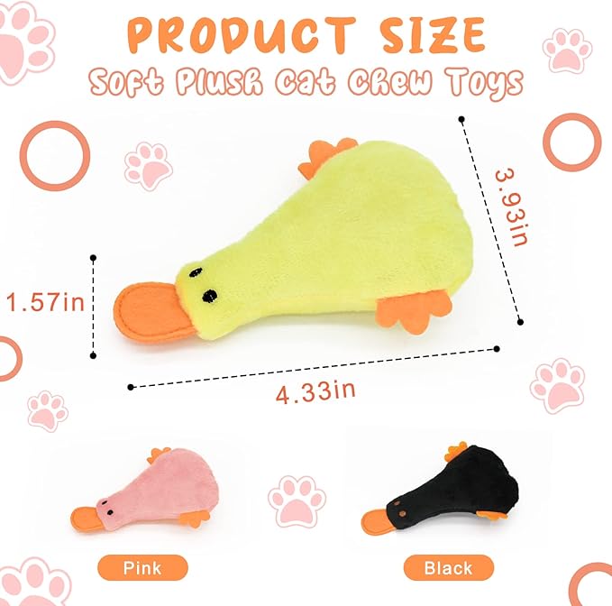 Andiker Cat Catnip Toys, 3Pcs Cat Interactive Toys for Indoor Cats, Soft Plush Kitten Kitten Toys with Crinkle Paper for Relieve Stress, Reduce Boredom, Teething (Duck)