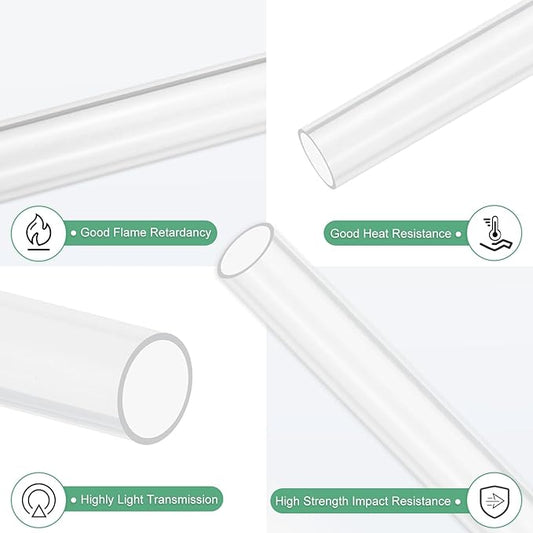 M METERXITY Clear Plastic Tube, 14mm[0.55"] ID x 16mm[0.63"] OD High Impact Rigid Polycarbonate Round Pipes for Water Plumbing/Lighting/Aquariums/Models, Plastic Tubing [305mm/12IN]