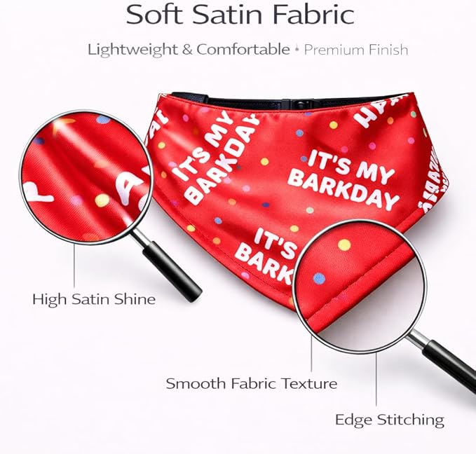 Luxury Satin Dog Bandana – Slip-On Collar Style, Premium Pet Scarf for Medium, Large & XL Dogs – Special Occasion Accessory (Collar Not Included) (Medium - Extra Large, Barkday Luxe - Satin)