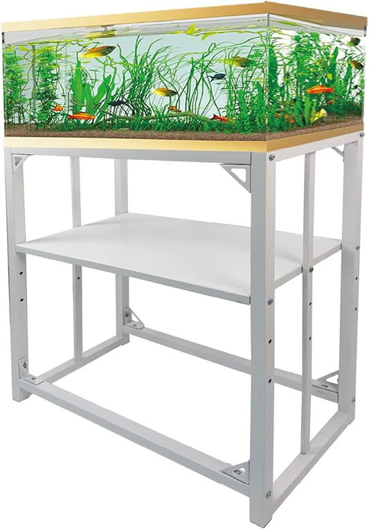 Fish Tank Stand - 20 Gallon Heavy Duty Metal Aquarium Stand, Reptile & Turtle Breeder Tank 450LBS Capacity Terrarium Stand Rack with 2-Tier Storage Shelves (White, 24.8"x13"x30")