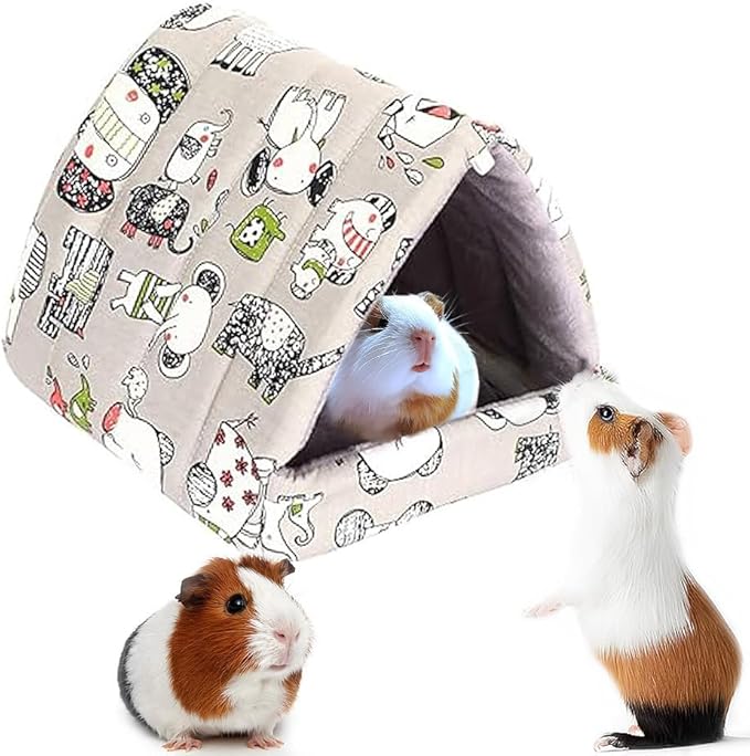 Cozy Cotton Tent for Small Animals - Guinea Pig Hideout, Hamster Bed, Portable House for Chinchillas, Rats, Hedgehogs (6.8"x7.4") (Gray)