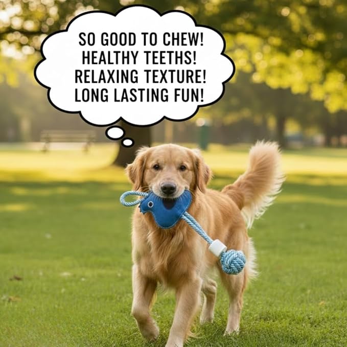 Natural Suede Leather & Rope Dog Chew Toy with Knotted Rope Bone Design Interactive Tug Toy for Medium and Large Dogs Daily Play Use Indoor Chew Toy (Squirrel Shape)