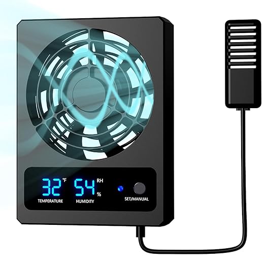 Ventilation Fan - Intelligent Reptile Tank Cooler, LED Display Climate Monitor with Strong Airflow Circulation System, Low Noise Design, Ideal for Amphibians Snakes Lizards Habitat Care
