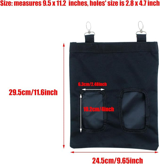 Rabbit Hay Feeder Bag Hanging Guinea Pig Hay Feeder with 2 Holes for Chinchilla Hamster Bunny Small Animal Pet Storage Pouch Black