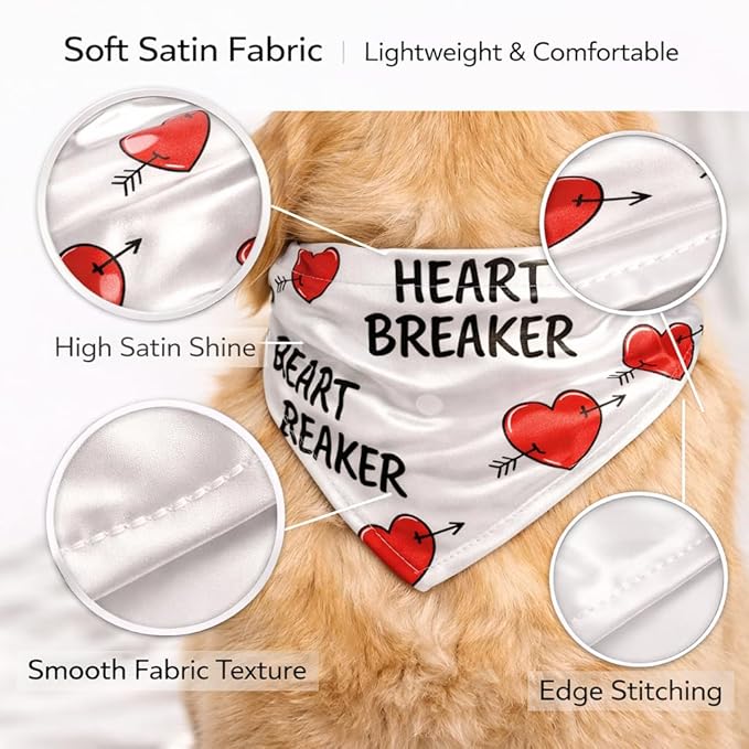 Luxury Satin Dog Bandana – Slip-On Collar Style, Premium Pet Scarf for Medium, Large & XL Dogs – Special Occasion Accessory (Collar Not Included) (Medium - Extra Large, Heartbreaker)