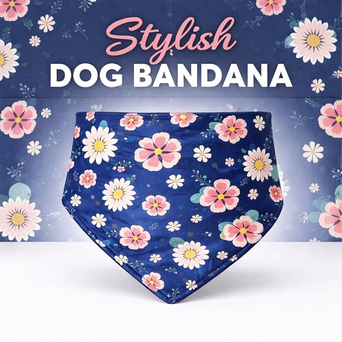 Luxury Satin Dog Bandana – Slip-On Collar Style, Premium Pet Scarf for Medium, Large & XL Dogs – Special Occasion Accessory (Collar Not Included) (Medium - Extra Large, Flora)