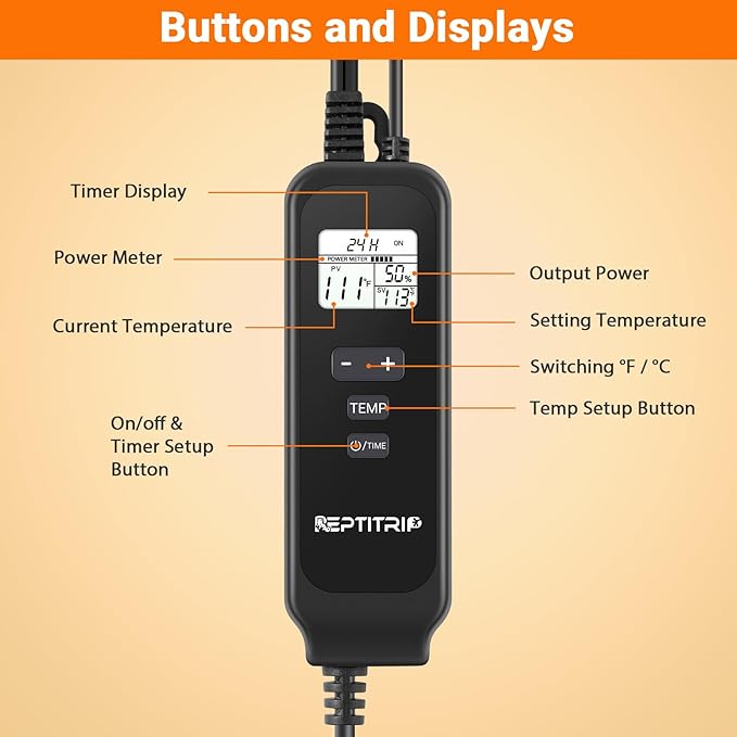Reptile Thermostat with Timer Fuction & Temperature Probe, Dimmable Thermostat for Reptile Heat Lamp Heat Pad, PID Temperature Controller, Support ℉/℃, Memory Function (Model: PT02S)
