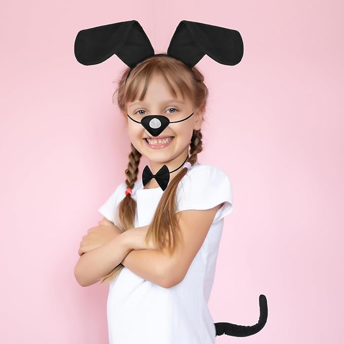 Syhood Puppy Dog Costume Set Ears Headband Bowtie Nose Tail Paw Gloves Accessories for Carnival
