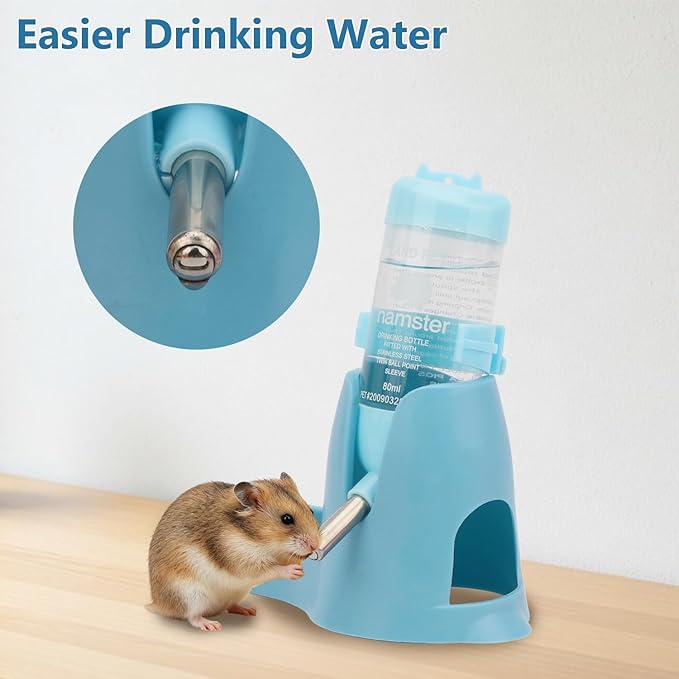 Litewoo 3 in 1 Hamster Water Bottle Small Animal Water Bottle with Food Container Base Hut Hanging Pet Automatic Feeding Drinking Dispenser for Dwarf Hamster Rats Mouse Gerbil Mice