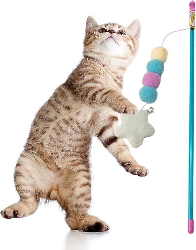 Pink Cat Stick Toy, Teaser Wand Toys, Interactive Toys, Elastic Rope Plush Ball Star Pendant Bite Comfortable Grip, Indoor and Kitten Wand Cat Mice and Animals