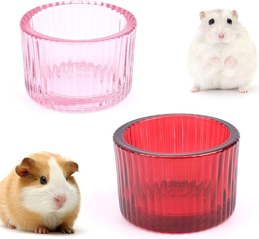 2 Pack Hamster Bowl Glass Food and Water Dish Anti-Turning Colorful Feeder for Dwarf Syrian Hamster Gerbil Mice Rat (Random Color)