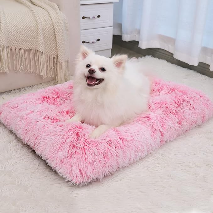 Vonabem Small Dog Bed Crate Pad, Pink Washable Puppy Beds, Plush Soft Dogs Kennel Pads 24 inch, Cute Cats Mat Anti Slip, Puppy Mats for Sleeping