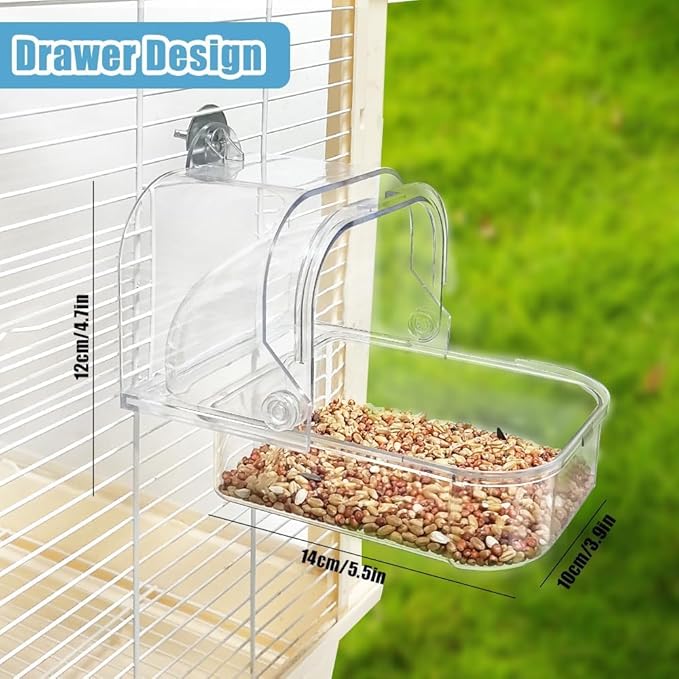 Bird Bath for Cage - Spacious Parakeet & Parrot Bathtub with Hanging Hooks, Portable Shower for Most Birdcages, Cleaning Pet Supply (Clear)
