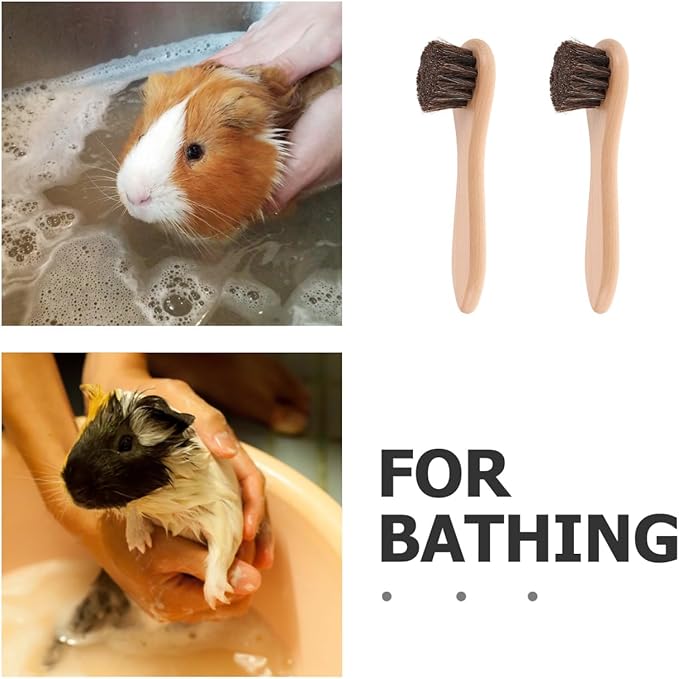 VANZACK 2-Pack Soft Bristle Pet Bath Brushes with Ergonomic Wooden Handles for Hamsters Guinea Pigs Rabbits Small Animal Grooming and Bathing Care