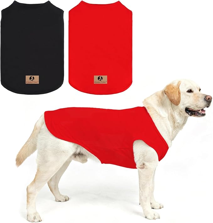 KOOLTAIL Large Dog Clothes for Boy Girl, 2 Pack Cotton Summer Dog T Shirts UV & Insect Protection for Outdoor Camping, Anti-Hair Loss Breathable Sleeveless Pet Vest Tank Tops Apparel, Black&Red, XXL