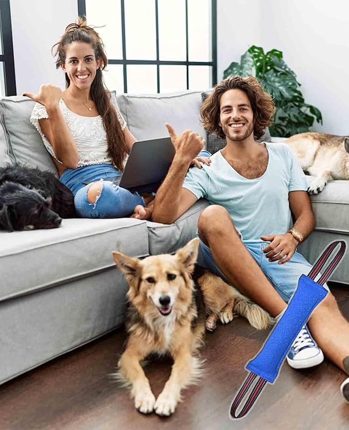 Clysoru Tug Toy for Dogs Tug of War Dog Toy with 2 Strong Red Band Handles Lasting Training Equipment Puppy to Large Dogs Interactive Toy Best for Tug of War Pull Indestructible Rope Toys (Blue)
