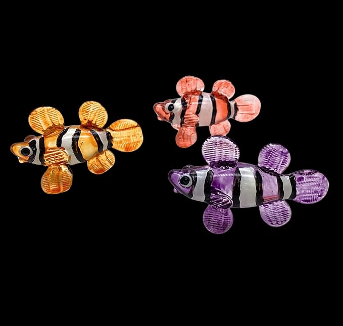 Mini Clownfish Figurines Purple Glass Ornament Handcrafted Decorative Home Garden