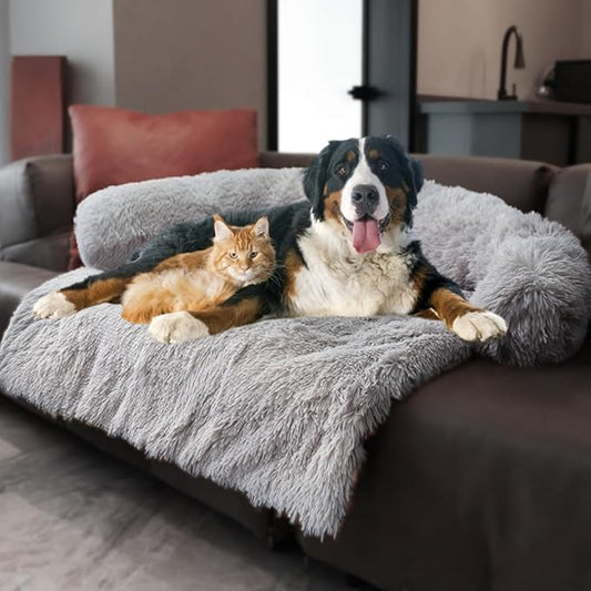 Tinaco Calming Dogs/Cats Bed Mats, Dog Pad Washable Removable Couch Cover, Plush Long Fur Mat for Pets, Waterproof Lining, Perfect for Small, Medium and Large Dogs and Cats (Light Gray, 59"x39")