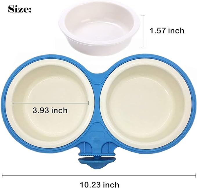 Pet Durable Bowl Cage Bowl, Pet Food Water Removable Bowls with Bolt Holder Hanging Cage Coop Cup Non-Skid Feeder Set Double Diners Portable for Feeding Dogs Cats Birds (Blue)