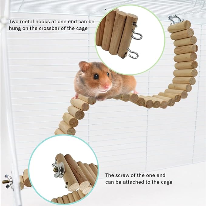 Hamiledyi Hamster Bridge 15.75x2.36in Hamster Wooden Bridge Bendy Climbing Ladder Long Suspension Bridge Chew Toys for Rat Mice Gerbil Chipmunk Sugar Glider