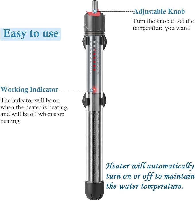 HITOP 300W Adjustable Aquarium Heater, Submersible Fish Tank Heater Thermostat with Suction Cups for 45-65Gal