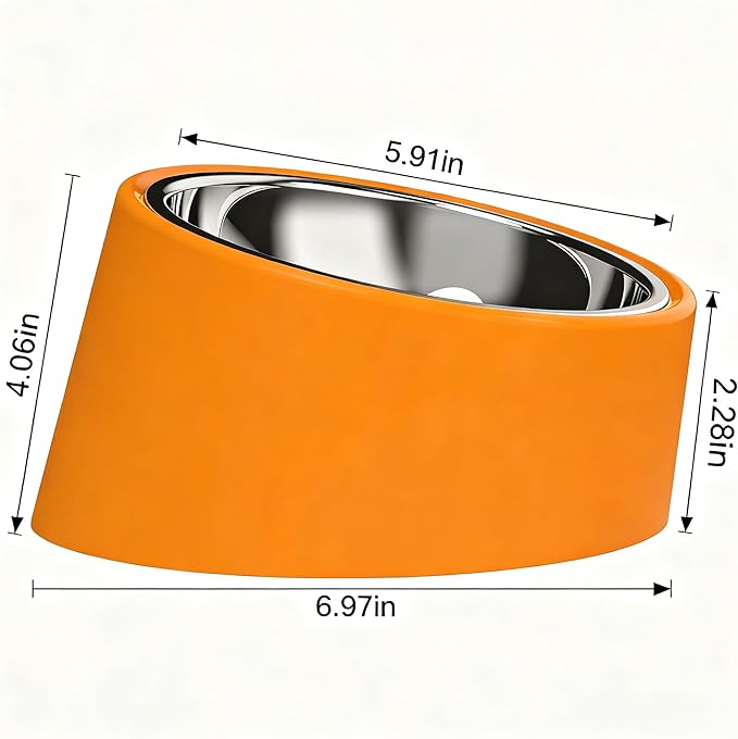 Slanted Dog Bowl Slow Feeder, 15° Tilted Elevated Raised Food Water Dish, Anti-Choke Anti-Gulping for Cats Dogs, Non-Spill Weighted Base, for Medium