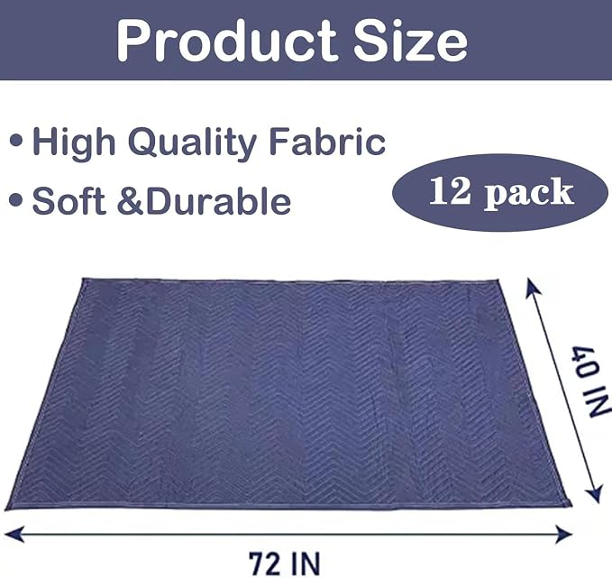 PONGHEI 12 Pack Moving Blankets 40"x 72" Heavy Duty Packing Blankets for Shipping Thick Furniture Wrapping for Moving Supplies