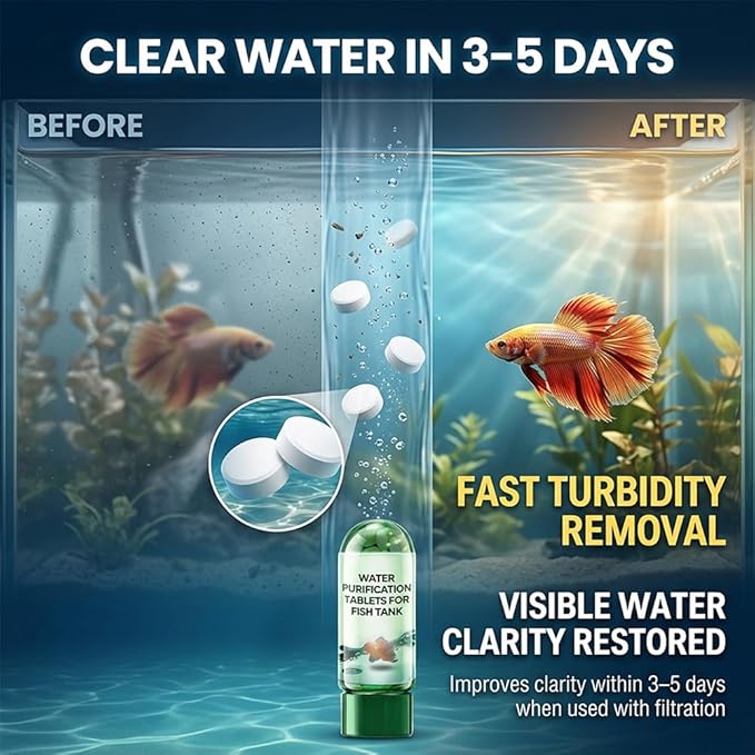 Powerful Aquarium Water Purification Tablet, Water Purification Tablets for Fish Tank, Efficient Clear Turbidity & Improve Water Quality, New Year's Gift for Aquarium Enthusiasts (5pcs)