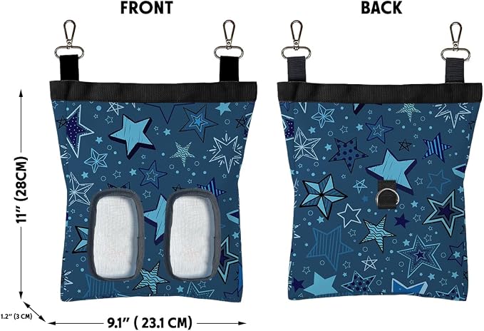 WIRESTER Oxford Hanging Guinea Pig Hay Feeder 11x9 Inch, Rabbit Hay Feeding Storage Bag for Bunny Chinchilla Hamster with Back Hooks, 2 Holes - Multi-Stars Pattern