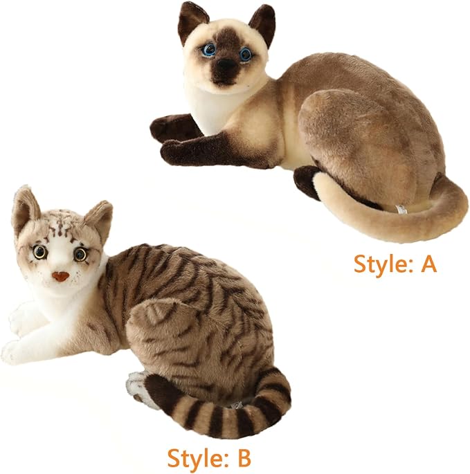 GUDVES Siamese Cat Stuffed Animal, Shorthair Cat Realistic Plush Cat Stuffed Toys, Gift for Kids 12inches (A)