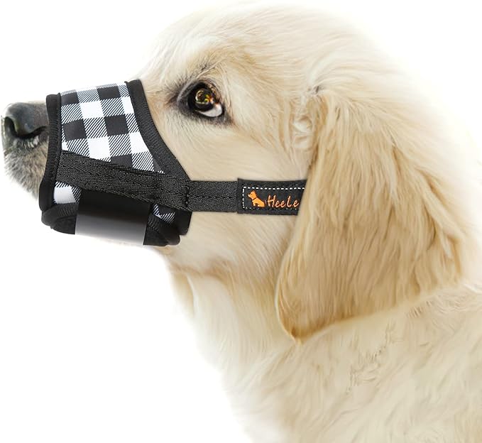 HEELE Dog Muzzle,Soft Nylon Muzzle Anti Biting Barking Chewing,Air Mesh Breathable Drinkable Adjustable Loop Pets Muzzle for Small Medium Large Dogs 4 Colors 4 Sizes (P-Black White Plaid, XS)