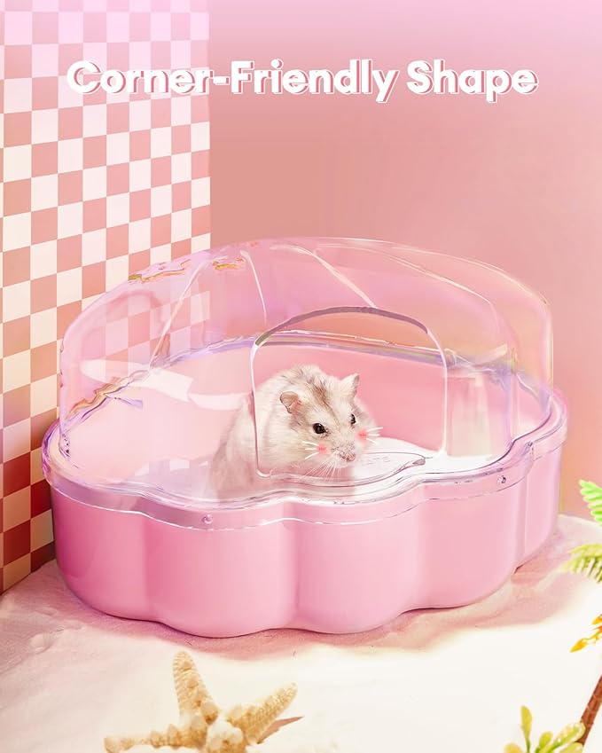 BUCATSTATE Hamster Sand Bath Kit Hamster Sand Bath Container Ultra Large Transparent Toilet for Syrian Hamsters Accessory for Small Animals(Pink, Shell-Shape)