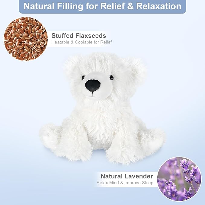 SuzziPals Warming Polar Bear Stuffed Animal, Microwavable Heating Pad for Soothing & Stress Relief, Stuffed Bears Plush Toys with Lavender Scent, Plushies White Bear Gifts Kids & Adults