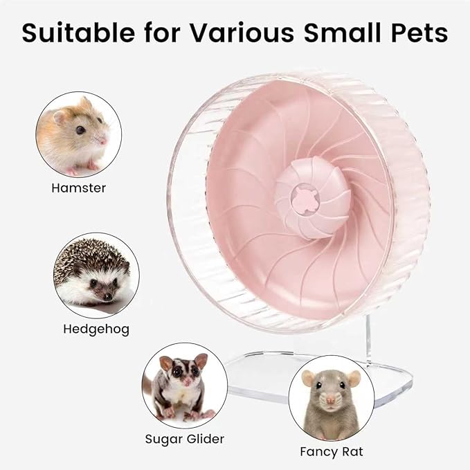 Silent Hamster Wheel, 10in Hamster Wheel with Adjustable Stand, Double-Bearing Quiet Spinner for Syrian Hamsters, Hedgehogs, Mice & Small Pets, Pink