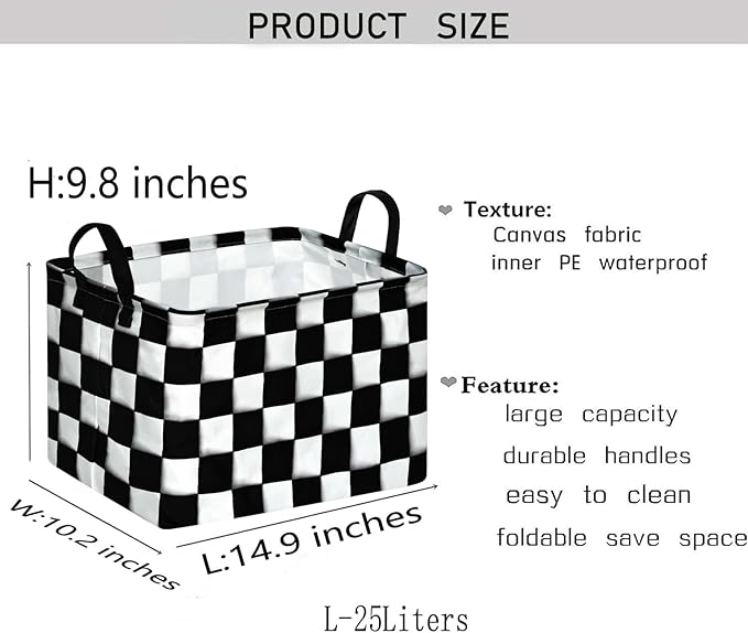 Rectang Checkered Flag Storage Basket Gift Shelf Basket Storage Bin, Nursery Basket Organizer Box for With Handles for Room Deco