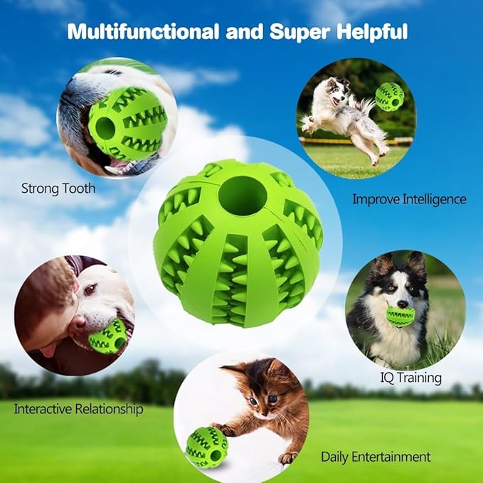 Idepet Dog Toy Ball, Nontoxic Bite Resistant Toy for Dogs & Cats, Dog Food Treat Feeder, Chew Tooth Cleaning Exercise Game & IQ Training Ball (2 Pack - Blue & Green, 1.95 inch)