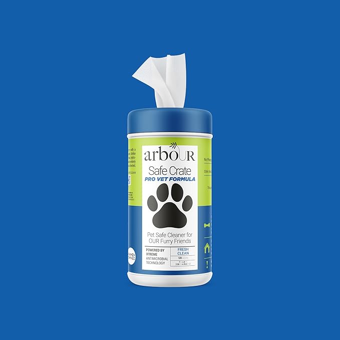 Safe Crate Pro Vet Formula Pet Crate & Cage Cleaner Wipes | Non Toxic Alcohol Bleach Ammonia Free Stain and Odor Remover for Plastic Metal Wood Fabric Surfaces | 120 Fresh Clean Wipes